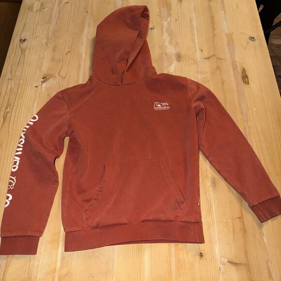 Quicksilver Sweatshirt Boys Large Hoodie Logo Pullover Outdoor Lined Orange - Picture 1 of 7